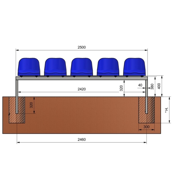 Spectator bench, ground-mounted version