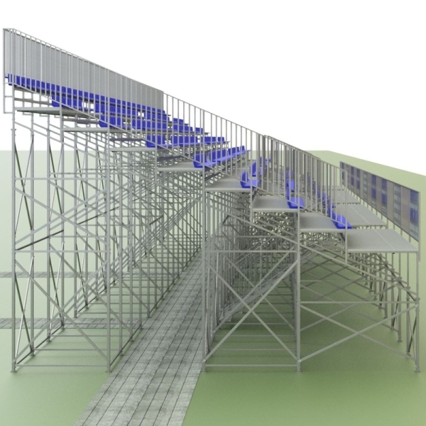 Stehtribüne mit TZ-Kunststoffsitzen auf einem erhöhten Podest