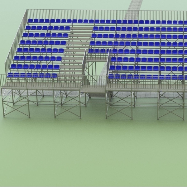 Stående tribun med TZ-säten i plast på en upphöjd plattform