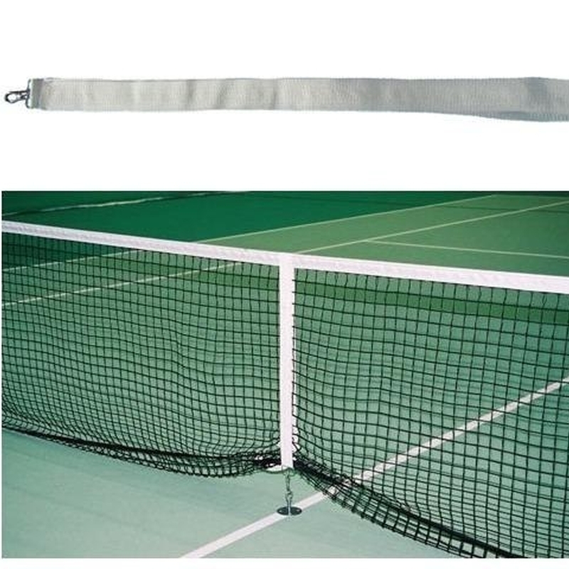 Tennis net pulling strap with weight or ground hitch