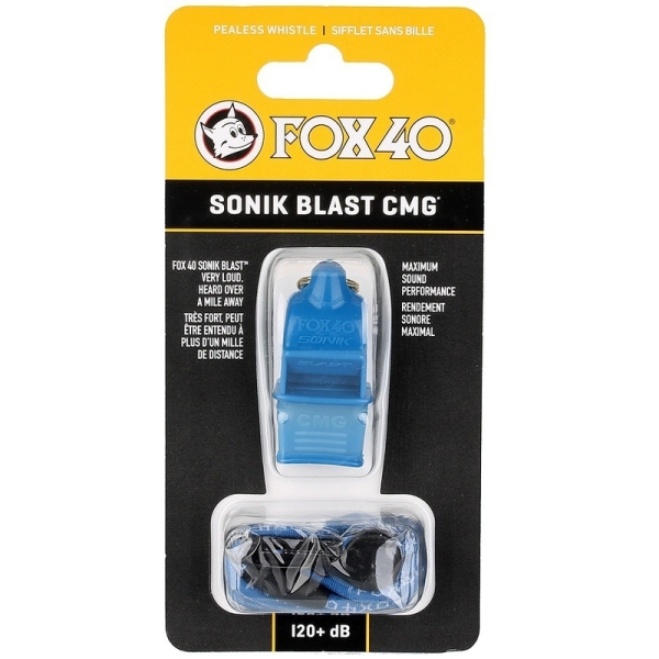 Fox 40 Sonik Blast CMG Official whistle with cord, blue color