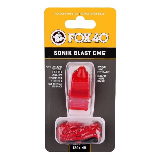 Fox 40 CMG Sonik Blast whistle with cord, color red