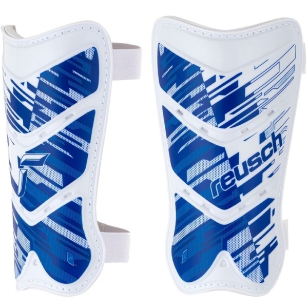 Reusch Shinguard Attakt Lite jalkapallosuojat, koko L, väri valkoinen ja sininen.