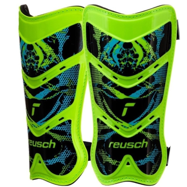 Reusch Shinguard Attakt Lite football protector, size XS, green-black-blue color