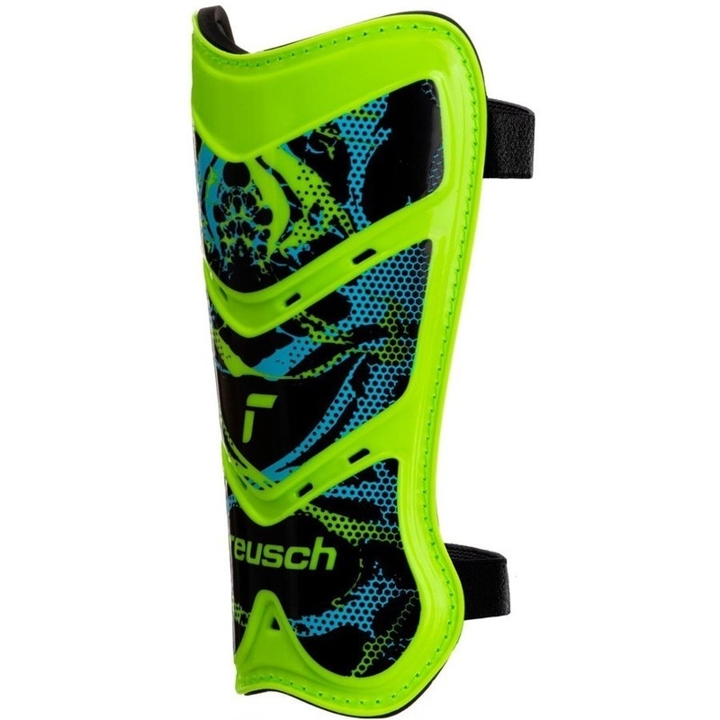 Reusch Shinguard Attakt Lite football protector, size XS, green-black-blue color