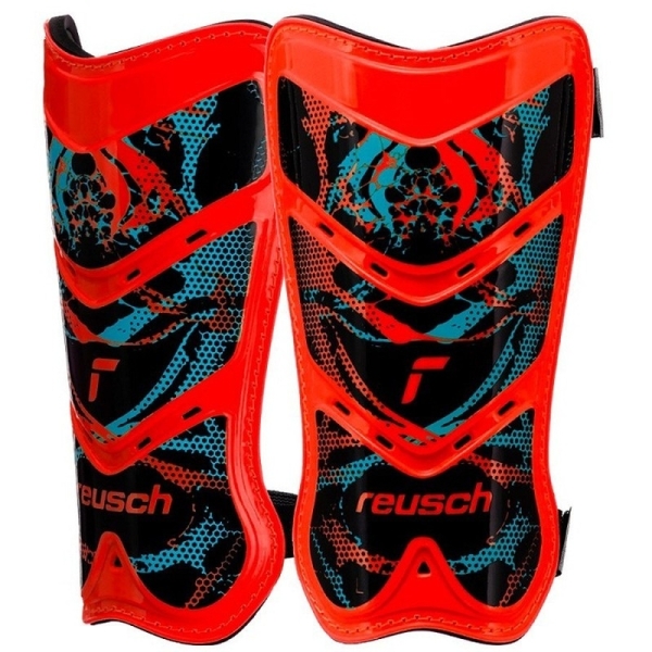 Reusch Shinguard Attakt Lite football protector, size XS, red-black-blue color