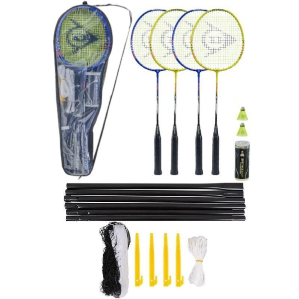 "Dunlop Nitro Star SSX 1.0" badmintono rinkinys 4 žaidėjams (4 raketės, 2 raketės, raketės, lazdos, tinklelis)