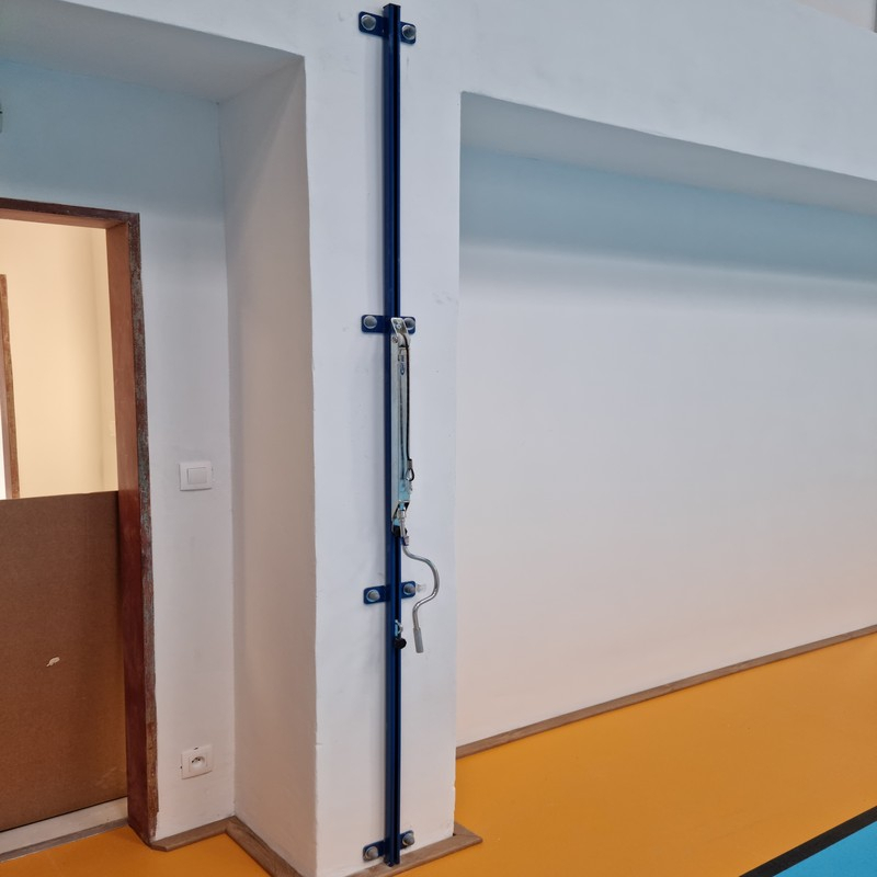 Volleyball wall rail set with tension mechanism