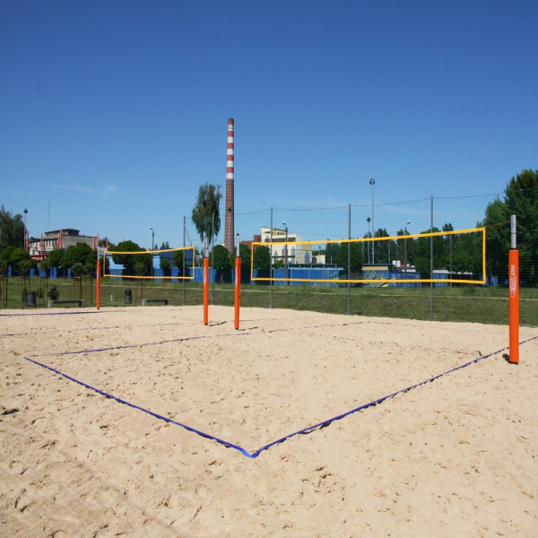 Tape marking the playing field for beach volleyball