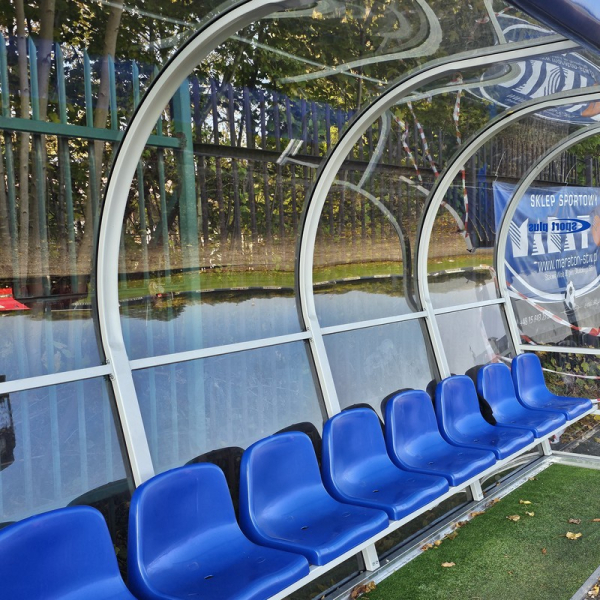 Cabin for reserve players (platform covered with artificial grass)