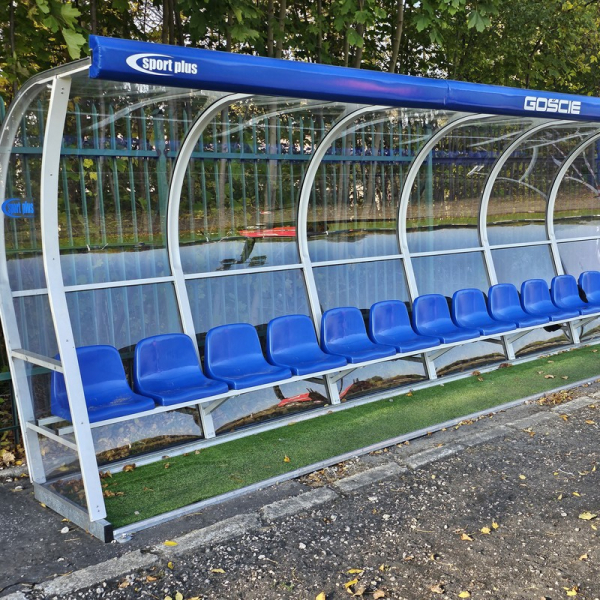 Cabin for reserve players (platform covered with artificial grass)