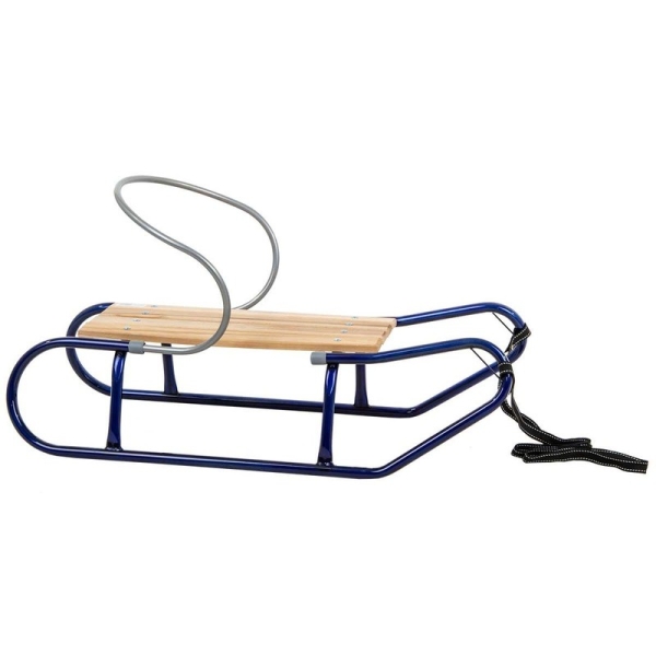 Metal sled with backrest, blue