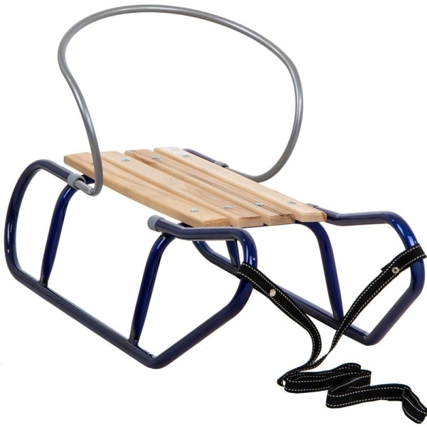 Metal sled with backrest, blue