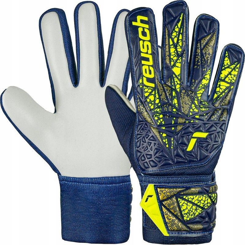 Reusch Attrakt Starter Solid goalkeeper gloves, navy blue and celadon color