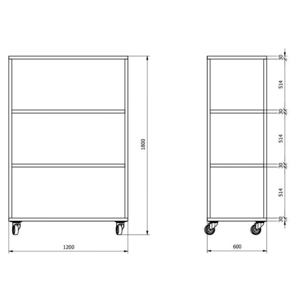 Förvaringsställ, mått 180 x 120 x 60, metallram, hyllplan av kartong, flyttbart